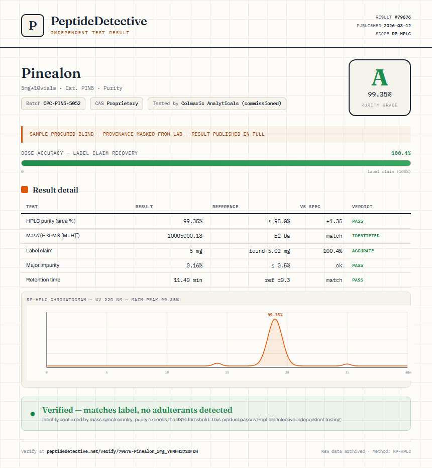 Pinealon Purity (HPLC) report by PeptideDetective