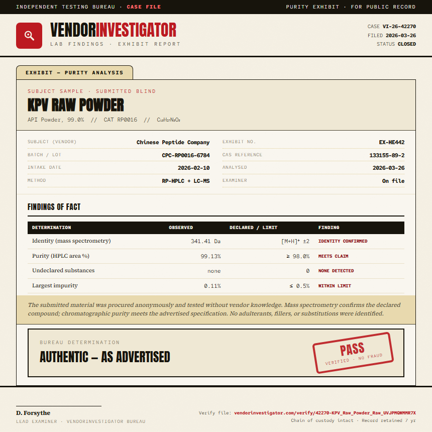 KPV Raw Powder Purity (HPLC) report by VendorInvestigator