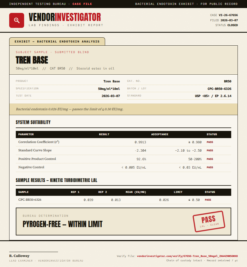 Tren Base Endotoxin report by VendorInvestigator